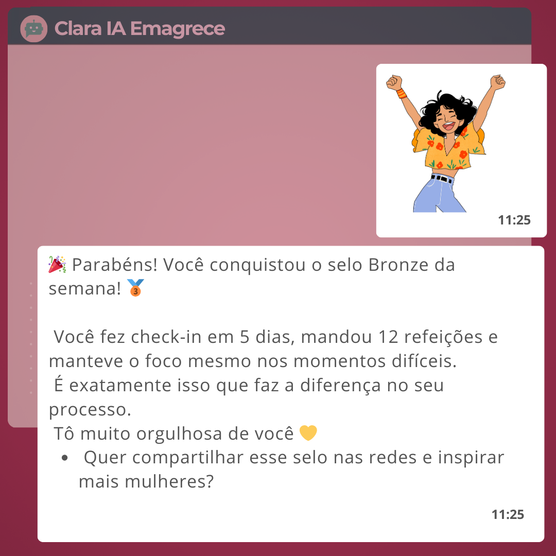 Exemplo de conquista com a Clara IA Emagrece